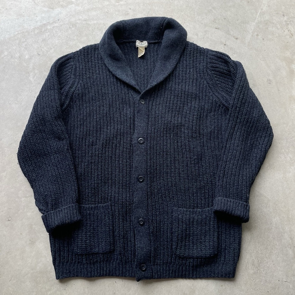 Vintage LL Bean Lambswool Cardigan Sweater Men XXLT Cardigan Shawl Blue Chunky